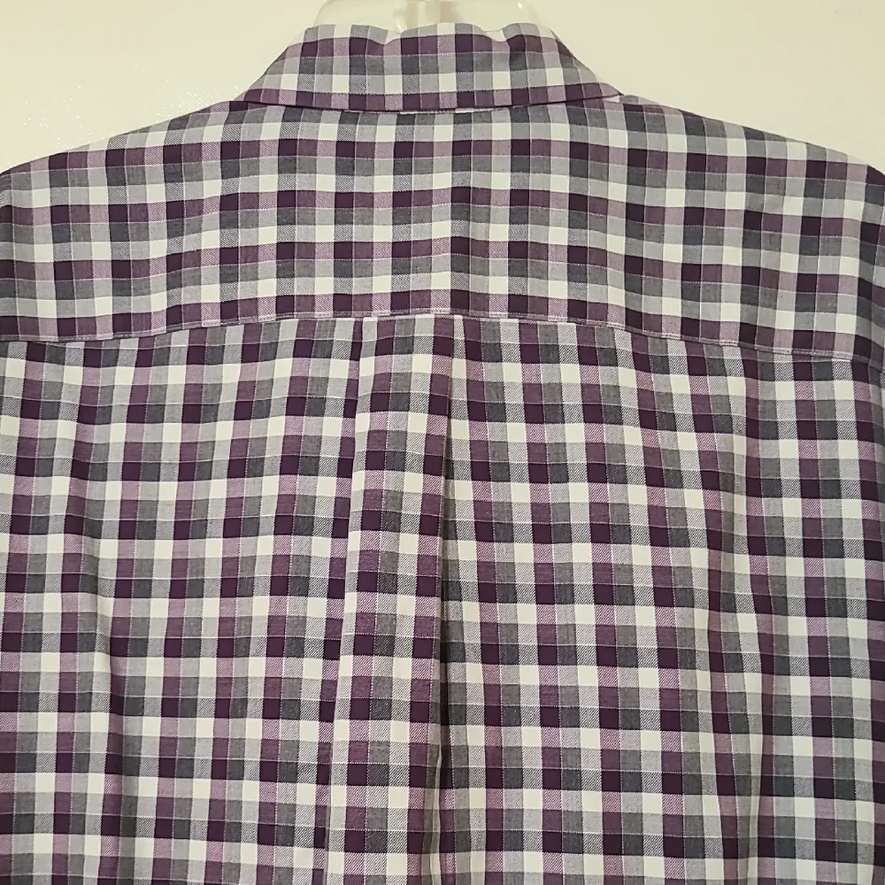 Jos A Bank Men's Purple and Gray Plaid Long Sleeve Button‎ Down Shirt - Size XL